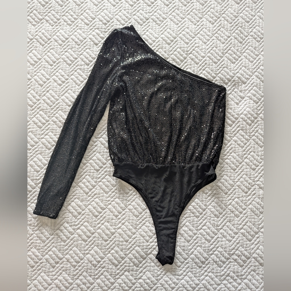 FEOYA Sequin Top One Shoulder Bodysuit